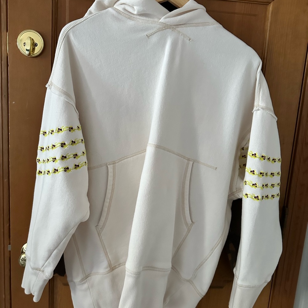 FP Movement by Free People Cream Hoodie with Yellow Embellished Trim